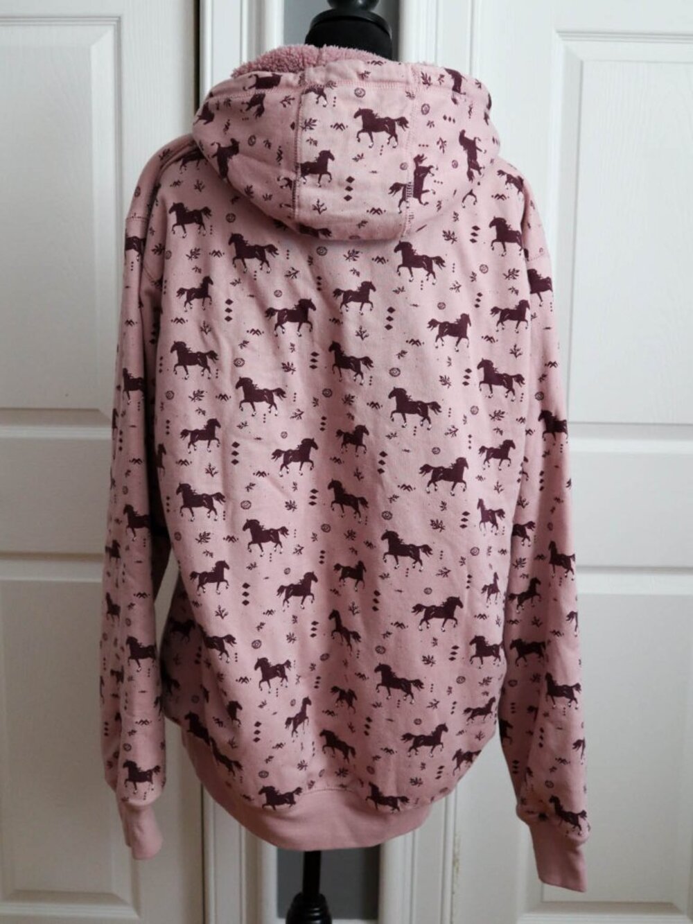 Blue Mountain Full Zip Fleece Lined Hoodie Sweatshirt Pink Horse Pattern Sz 2x - Picture 9 of 10